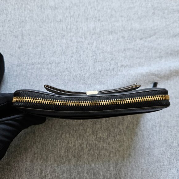 Kate Spade Zip Around Leather Wallet Organize Black White Bow Gold Accents - Picture 5 of 16